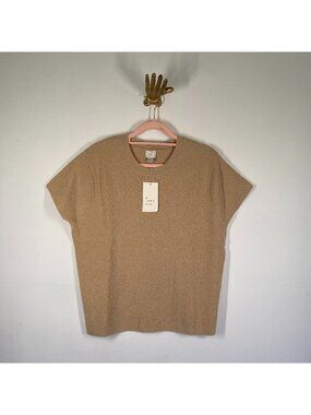 A New Day Tan Short-Sleeve Textured Crewneck Sweater Top 1X Recycled Polyester